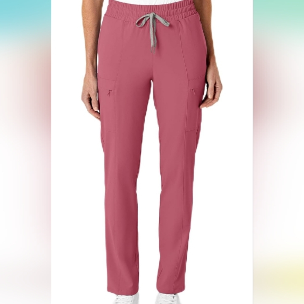 NWT WonderWink True Plus Renew Womens Scrub Pants 3X Tall Rose Stretch Nurse Vet